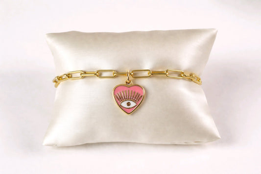 Pulsera Corazón Ojo Turco Rosa